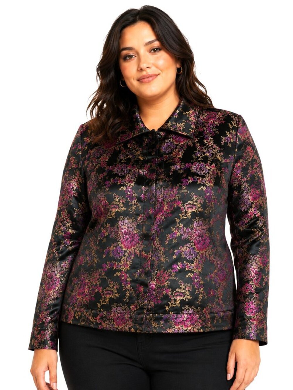 AKS Magenta Pink Black Chinese Brocade Jacket